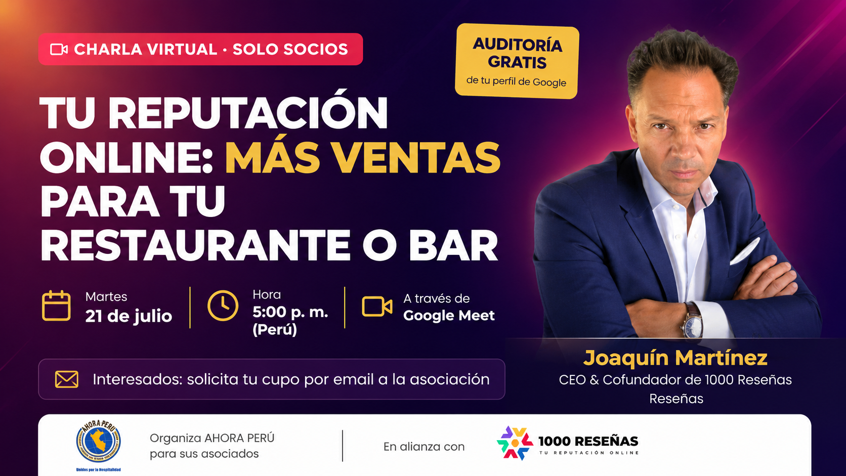AHORA PERÚ impulsa la reputación digital del sector gastronómico con charla especializada de Joaquín Martínez