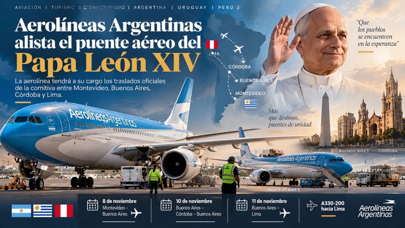 Aerolíneas Argentinas alista el puente aéreo del Papa León XIV